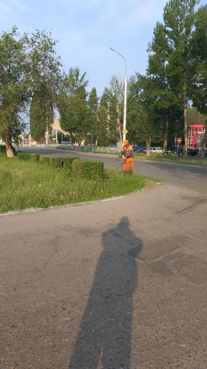 Покос травы, сбор мусора, очистка прилотковой и осевых зон. В Балаково работы по благоустройству ведутся ежедневно