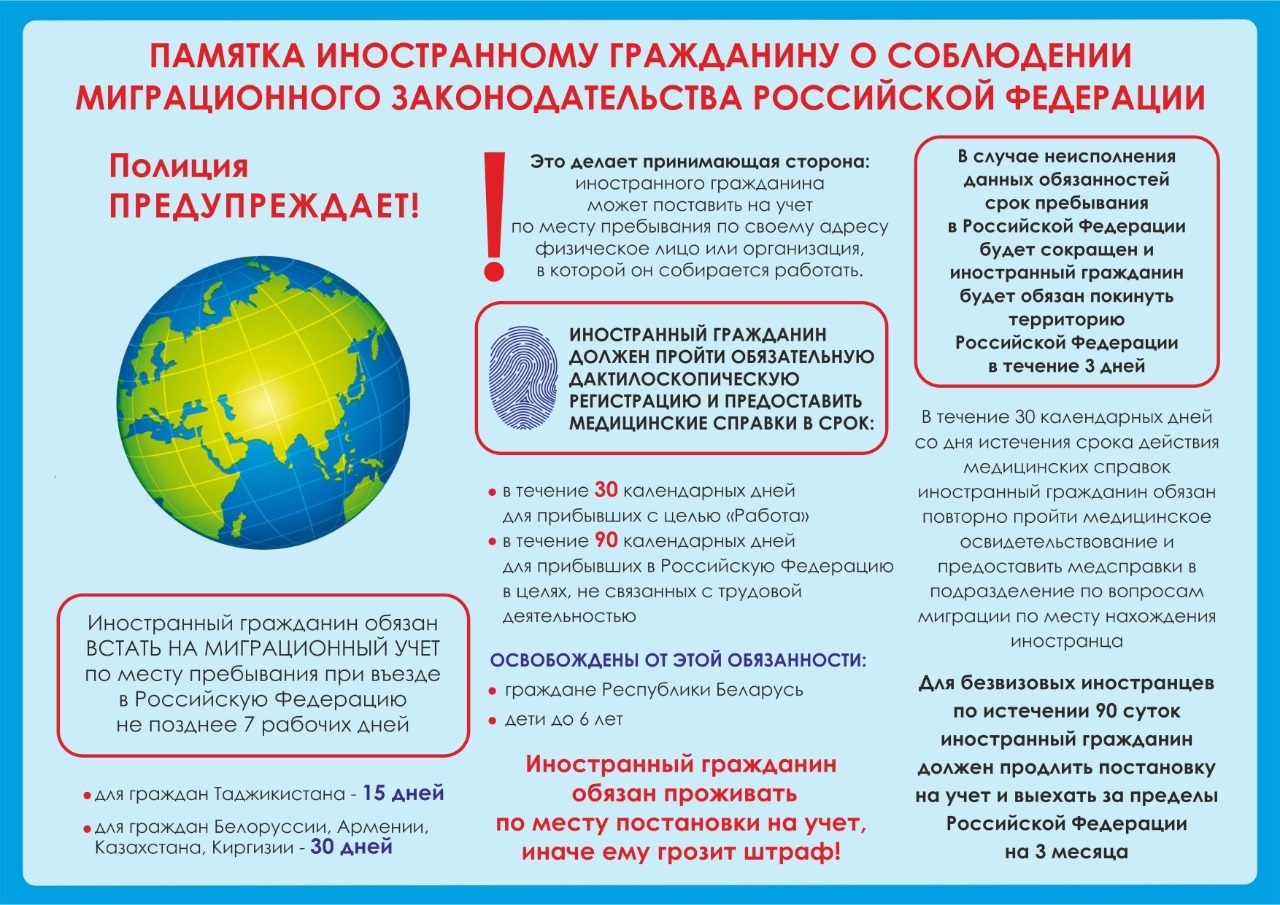 Памятки для иностранных граждан о соблюдении миграционного законодательства Российской Федерации