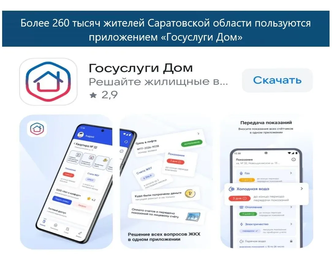 Более 260 тысяч жителей Саратовской области пользуются приложением «Госуслуги Дом»